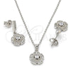 Juego de Arete y Dije de Adulto 10.275.0020 Plata Rodinada, Diseño de Flor, con Micro Pave Blanca y Zirconia Cubica Blanca, Pulido, Rodinado
