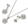 Juego de Arete y Dije de Adulto 10.275.0020 Plata Rodinada, Diseño de Flor, con Micro Pave Blanca y Zirconia Cubica Blanca, Pulido, Rodinado