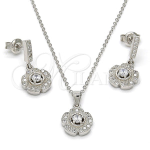Juego de Arete y Dije de Adulto 10.275.0020 Plata Rodinada, Diseño de Flor, con Micro Pave Blanca y Zirconia Cubica Blanca, Pulido, Rodinado