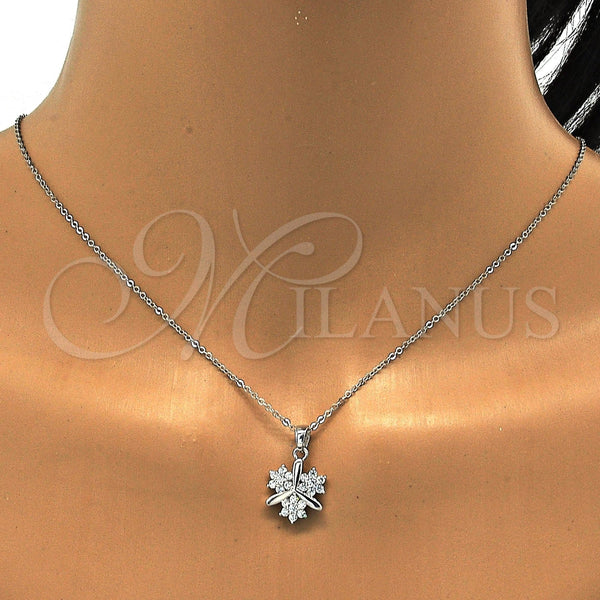 Juego de Arete y Dije de Adulto 10.281.0006 Plata Rodinada, Diseño de Flor, con Zirconia Cubica Blanca, Pulido, Rodinado
