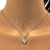 Juego de Arete y Dije de Adulto 10.281.0006 Plata Rodinada, Diseño de Flor, con Zirconia Cubica Blanca, Pulido, Rodinado