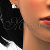 Juego de Arete y Dije de Adulto 10.281.0006 Plata Rodinada, Diseño de Flor, con Zirconia Cubica Blanca, Pulido, Rodinado