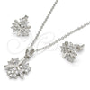 Juego de Arete y Dije de Adulto 10.281.0006 Plata Rodinada, Diseño de Flor, con Zirconia Cubica Blanca, Pulido, Rodinado