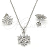 Juego de Arete y Dije de Adulto 10.281.0006 Plata Rodinada, Diseño de Flor, con Zirconia Cubica Blanca, Pulido, Rodinado