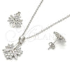 Juego de Arete y Dije de Adulto 10.281.0006 Plata Rodinada, Diseño de Flor, con Zirconia Cubica Blanca, Pulido, Rodinado