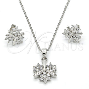 Juego de Arete y Dije de Adulto 10.281.0006 Plata Rodinada, Diseño de Flor, con Zirconia Cubica Blanca, Pulido, Rodinado