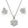 Juego de Arete y Dije de Adulto 10.281.0006 Plata Rodinada, Diseño de Flor, con Zirconia Cubica Blanca, Pulido, Rodinado