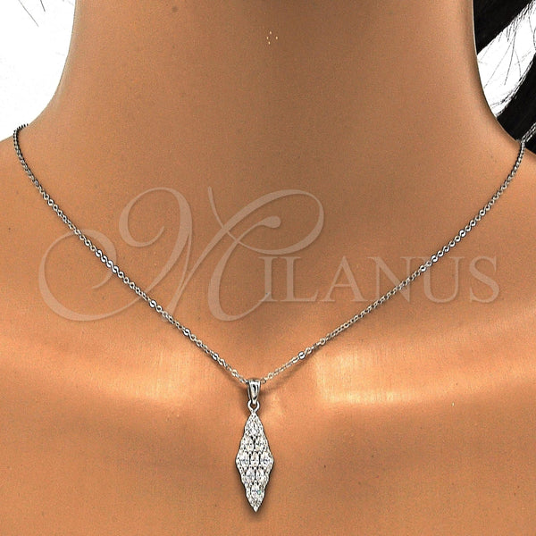 Juego de Arete y Dije de Adulto 10.281.0008 Plata Rodinada, con Zirconia Cubica Blanca y Cristal Blanca, Pulido, Rodinado