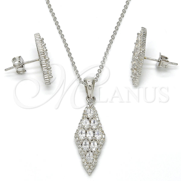 Juego de Arete y Dije de Adulto 10.281.0008 Plata Rodinada, con Zirconia Cubica Blanca y Cristal Blanca, Pulido, Rodinado