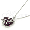 Collares con Dije 04.239.0001.1.16 Rodio Laminado, Diseño de Corazón y Arco, con Swarovski Elements Amethyst y Micro Pave Blanca, Pulido, Rodinado (Grosor 01 MM, 16 Pulgadas de Largo)