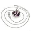 Collares con Dije 04.239.0001.1.16 Rodio Laminado, Diseño de Corazón y Arco, con Swarovski Elements Amethyst y Micro Pave Blanca, Pulido, Rodinado (Grosor 01 MM, 16 Pulgadas de Largo)