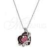 Collares con Dije 04.239.0001.1.16 Rodio Laminado, Diseño de Corazón y Arco, con Swarovski Elements Amethyst y Micro Pave Blanca, Pulido, Rodinado (Grosor 01 MM, 16 Pulgadas de Largo)