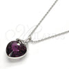 Collares con Dije 04.239.0015.1.16 Rodio Laminado, Diseño de Corazón y Llave, con Swarovski Elements Amethyst y Micro Pave Blanca, Pulido, Rodinado (Grosor 01 MM, 16 Pulgadas de Largo)