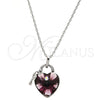 Collares con Dije 04.239.0015.1.16 Rodio Laminado, Diseño de Corazón y Llave, con Swarovski Elements Amethyst y Micro Pave Blanca, Pulido, Rodinado (Grosor 01 MM, 16 Pulgadas de Largo)