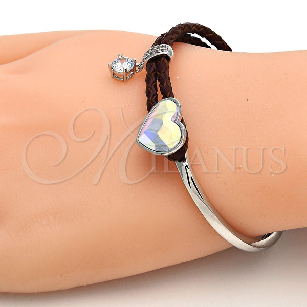 Aro Individual 07.239.0008.1 Rodio Laminado, Diseño de Corazón, con Swarovski Elements Aurore Boreale y Micro Pave Blanca, Pulido, Rodinado (Grosor 03 MM, Talla Unica)