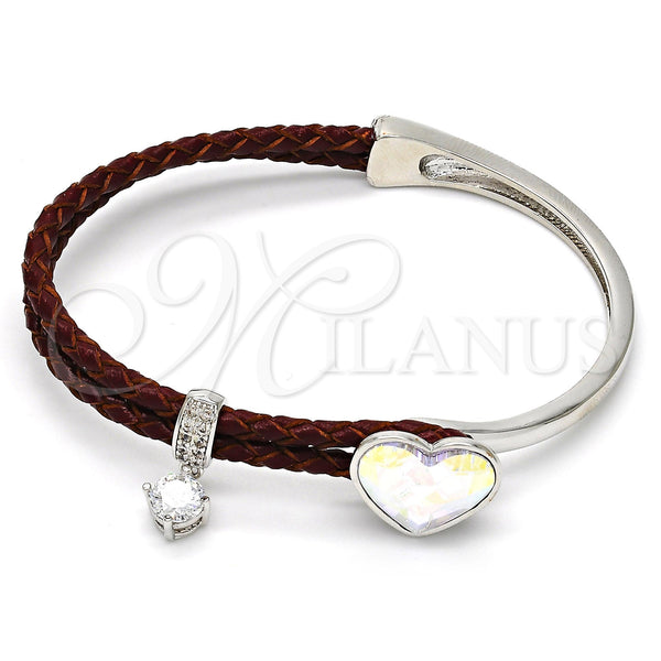 Aro Individual 07.239.0008.1 Rodio Laminado, Diseño de Corazón, con Swarovski Elements Aurore Boreale y Micro Pave Blanca, Pulido, Rodinado (Grosor 03 MM, Talla Unica)
