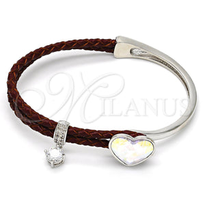Aro Individual 07.239.0008.1 Rodio Laminado, Diseño de Corazón, con Swarovski Elements Aurore Boreale y Micro Pave Blanca, Pulido, Rodinado (Grosor 03 MM, Talla Unica)