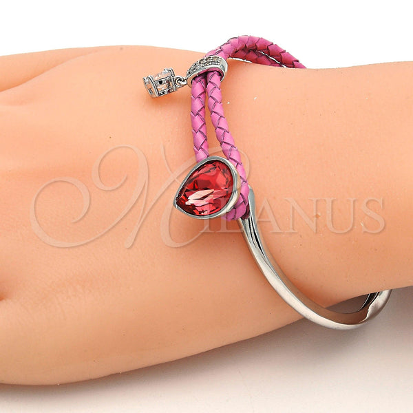 Aro Individual 07.239.0002.9 Rodio Laminado, Diseño de Gota, con Swarovski Elements Padparadscha y Micro Pave Blanca, Pulido, Rodinado (Grosor 03 MM, Talla Unica)