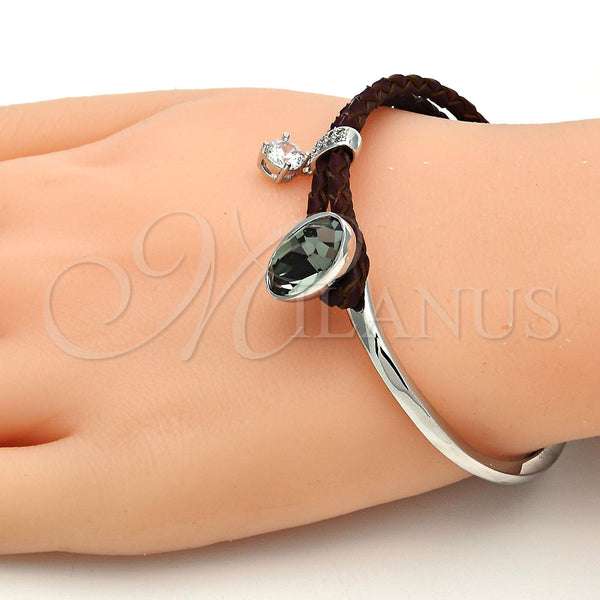 Aro Individual 07.239.0004.7 Rodio Laminado, con Swarovski Elements Black Diamond y Micro Pave Blanca, Pulido, Rodinado (Grosor 03 MM, Talla Unica)