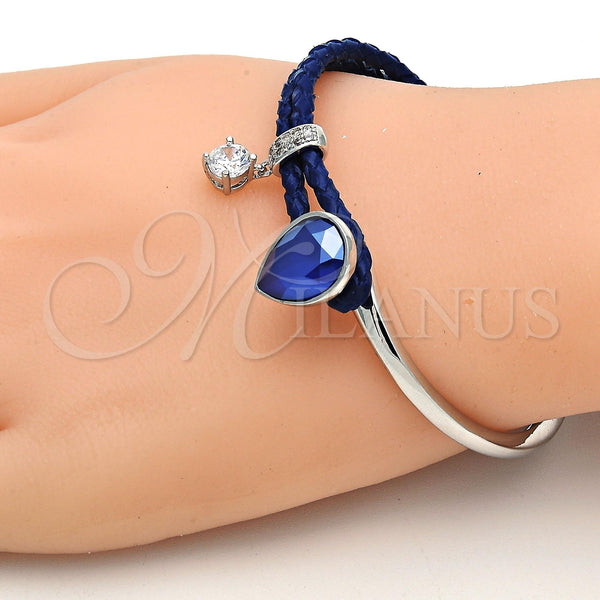 Aro Individual 07.239.0002.10 Rodio Laminado, Diseño de Gota, con Swarovski Elements Blue Zircon y Micro Pave Blanca, Pulido, Rodinado (Grosor 03 MM, Talla Unica)