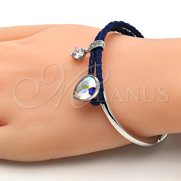 Aro Individual 07.239.0002.11 Rodio Laminado, Diseño de Gota, con Swarovski Elements Aurore Boreale y Micro Pave Blanca, Pulido, Rodinado (Grosor 03 MM, Talla Unica)