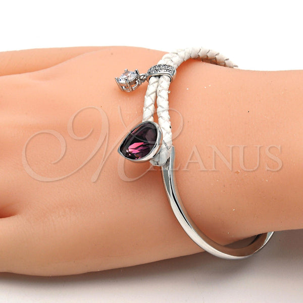 Aro Individual 07.239.0002.12 Rodio Laminado, Diseño de Gota, con Swarovski Elements Amethyst y Micro Pave Blanca, Pulido, Rodinado (Grosor 03 MM, Talla Unica)
