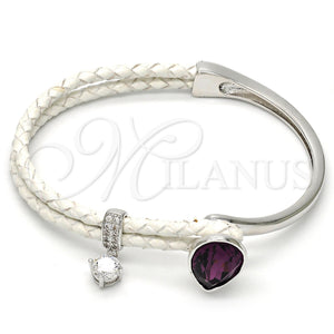 Aro Individual 07.239.0002.12 Rodio Laminado, Diseño de Gota, con Swarovski Elements Amethyst y Micro Pave Blanca, Pulido, Rodinado (Grosor 03 MM, Talla Unica)