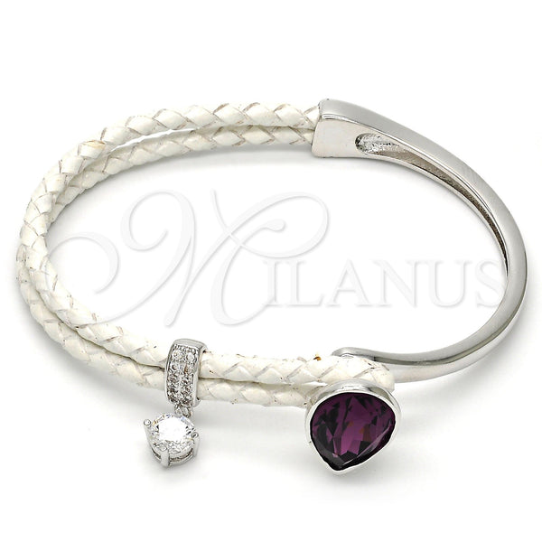 Aro Individual 07.239.0002.12 Rodio Laminado, Diseño de Gota, con Swarovski Elements Amethyst y Micro Pave Blanca, Pulido, Rodinado (Grosor 03 MM, Talla Unica)