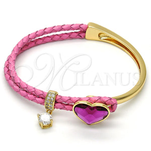 Aro Individual 07.239.0008.3 Oro Laminado, Diseño de Corazón, con Fuchsia Swarovski Elements and Blanca Micro Pave, Pulido, Tono Dorado (03 MM Thickness, One size fits all)