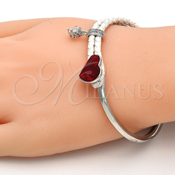 Aro Individual 07.239.0008.7 Rodio Laminado, Diseño de Corazón, con Swarovski Elements Light Siam y Micro Pave Blanca, Pulido, Rodinado (Grosor 03 MM, Talla Unica)