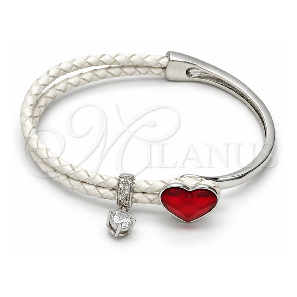 Aro Individual 07.239.0008.7 Oro Laminado Blanco, Diseño de Corazón, con Swarovski Elements Light Siam y Micro Pave Blanca, Pulido, Rodinado (Grosor 03 MM, Talla Unica)