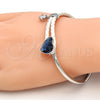 Aro Individual 07.239.0008.8 Rodio Laminado, Diseño de Corazón, con Swarovski Elements Denin Blue y Micro Pave Blanca, Pulido, Rodinado (Grosor 03 MM, Talla Unica)