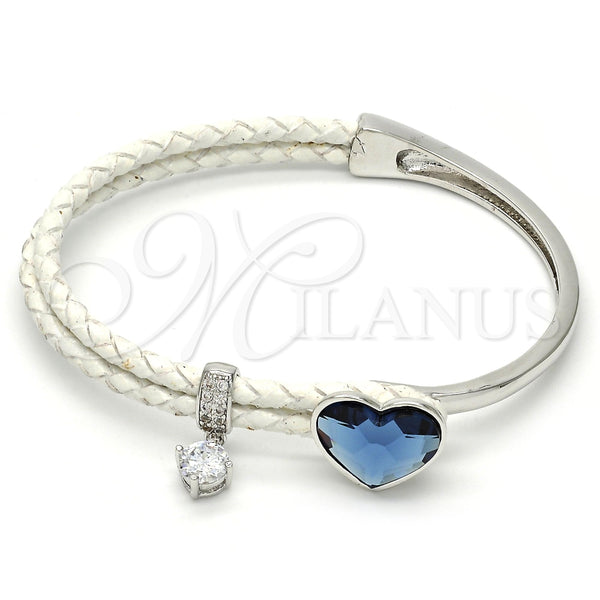 Aro Individual 07.239.0008.8 Rodio Laminado, Diseño de Corazón, con Swarovski Elements Denin Blue y Micro Pave Blanca, Pulido, Rodinado (Grosor 03 MM, Talla Unica)