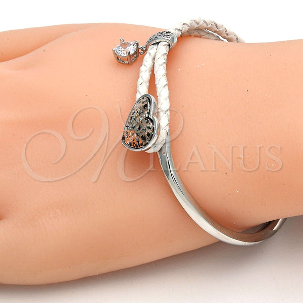 Aro Individual 07.239.0008.9 Rodio Laminado, Diseño de Corazón, con Swarovski Elements Rose Patina y Micro Pave Blanca, Pulido, Rodinado (Grosor 03 MM, Talla Unica)