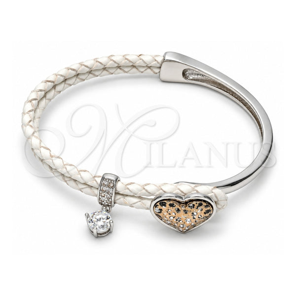Aro Individual 07.239.0008.9 Oro Laminado Blanco, Diseño de Corazón, con Swarovski Elements Rose Patina y Micro Pave Blanca, Pulido, Rodinado (Grosor 03 MM, Talla Unica)