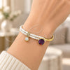 Aro Individual 07.239.0004.11 Oro Laminado, con Swarovski Elements Amethyst y Micro Pave Blanca, Pulido, Tono Dorado (Grosor 03 MM, Talla Unica)