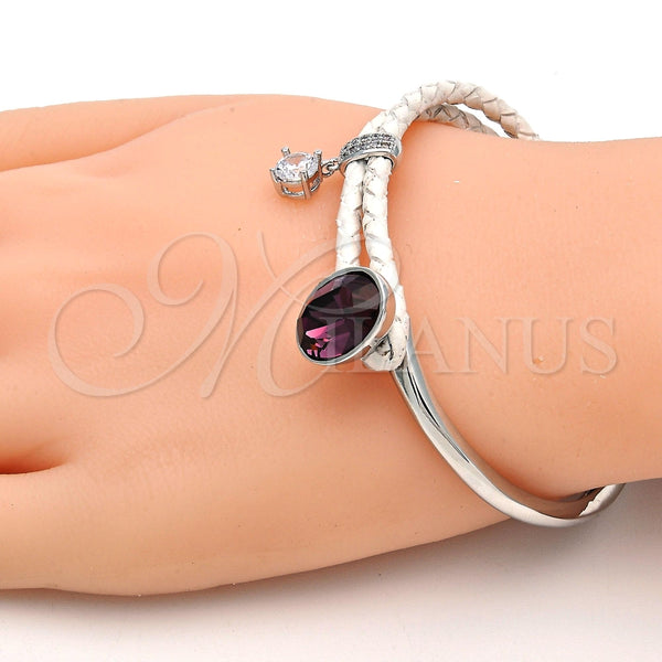 Aro Individual 07.239.0004.12 Rodio Laminado, con Swarovski Elements Amethyst y Micro Pave Blanca, Pulido, Rodinado (Grosor 03 MM, Talla Unica)