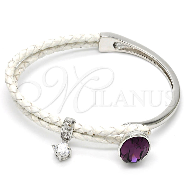 Aro Individual 07.239.0004.12 Rodio Laminado, con Swarovski Elements Amethyst y Micro Pave Blanca, Pulido, Rodinado (Grosor 03 MM, Talla Unica)