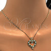 Collares con Dije 04.210.0001.3.18 Oro Laminado, Diseño de Corazón, con Verde and Blanca Zirconia Cubica, Pulido, Tono Dorado (02 MM Thickness, 18 Inches Length)