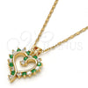 Collares con Dije 04.210.0001.3.18 Oro Laminado, Diseño de Corazón, con Verde and Blanca Zirconia Cubica, Pulido, Tono Dorado (02 MM Thickness, 18 Inches Length)