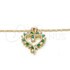 Collares con Dije 04.210.0001.3.18 Oro Laminado, Diseño de Corazón, con Verde and Blanca Zirconia Cubica, Pulido, Tono Dorado (02 MM Thickness, 18 Inches Length)
