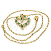 Collares con Dije 04.210.0001.3.18 Oro Laminado, Diseño de Corazón, con Verde and Blanca Zirconia Cubica, Pulido, Tono Dorado (02 MM Thickness, 18 Inches Length)