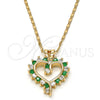 Collares con Dije 04.210.0001.3.18 Oro Laminado, Diseño de Corazón, con Verde and Blanca Zirconia Cubica, Pulido, Tono Dorado (02 MM Thickness, 18 Inches Length)