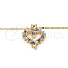 Collares con Dije 04.210.0001.5.18 Oro Laminado, Diseño de Corazón, con Amatista and Blanca Zirconia Cubica, Pulido, Tono Dorado (02 MM Thickness, 18 Inches Length)
