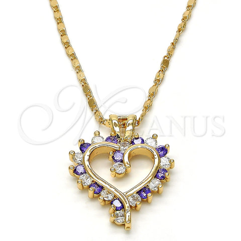 Collares con Dije 04.210.0001.5.18 Oro Laminado, Diseño de Corazón, con Amatista and Blanca Zirconia Cubica, Pulido, Tono Dorado (02 MM Thickness, 18 Inches Length)