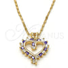 Collares con Dije 04.210.0001.5.18 Oro Laminado, Diseño de Corazón, con Amatista and Blanca Zirconia Cubica, Pulido, Tono Dorado (02 MM Thickness, 18 Inches Length)