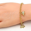 Pulsera de Dije 03.63.1790.07 Oro Laminado, Diseño de Elefante, Diamantado, Tono Dorado (05 MM Thickness, 7 Inches Length)