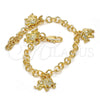 Pulsera de Dije 03.63.1790.07 Oro Laminado, Diseño de Elefante, Diamantado, Tono Dorado (05 MM Thickness, 7 Inches Length)