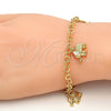 Pulsera de Dije 03.63.1791.07 Oro Laminado, Diseño de Elefante, Diamantado, Tono Dorado (05 MM Thickness, 7 Inches Length)