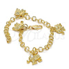 Pulsera de Dije 03.63.1791.07 Oro Laminado, Diseño de Elefante, Diamantado, Tono Dorado (05 MM Thickness, 7 Inches Length)